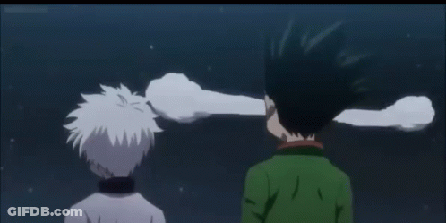 Two Anime Characters Standing Together GIF