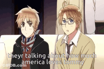 Two Anime Characters Talking About America Loves Tommy GIF