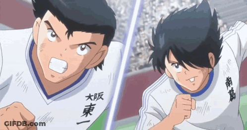 Two Anime Characters With Chinese Writing On Shirts GIF
