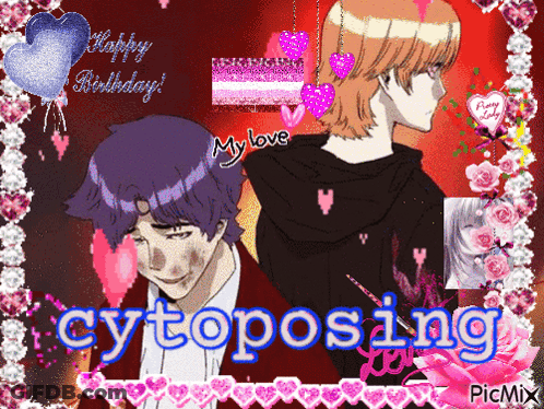 Two Anime Characters With Cytoposing In Blue GIF