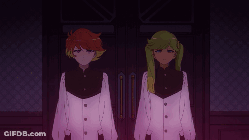 Two Anime Characters With Glowing W And P On Chests GIF
