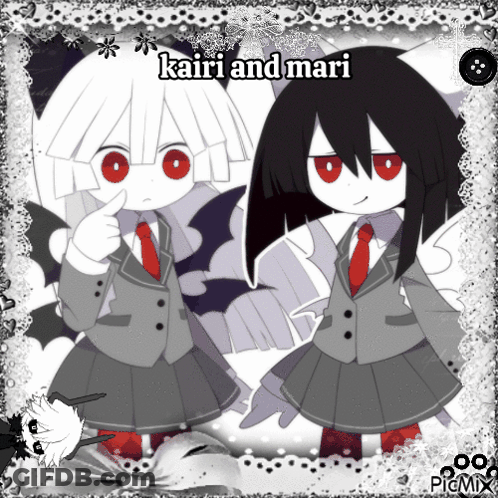 Two Anime Characters With Kairi And Mari Above GIF