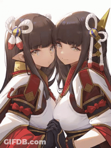 Two Anime Girls Are Hugging Each Other And One Has A Bow In Her Hair GIF