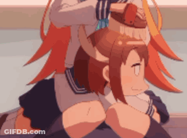 Two Anime Girls Are Hugging Each Other And One Has A Red Hair GIF