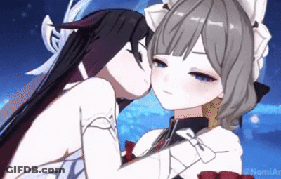 Two Anime Girls Are Kissing Each Other On The Cheek In A Video Game . GIF