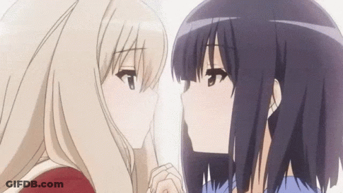 Two Anime Girls Are Kissing Each Other On The Forehead GIF