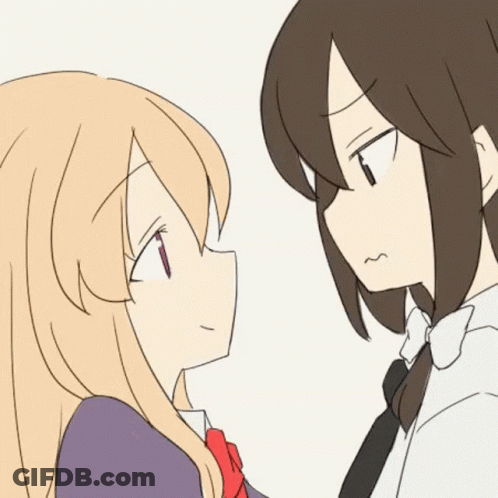 Two Anime Girls Are Looking At Each Other And One Of Them Is Wearing A Tie . GIF