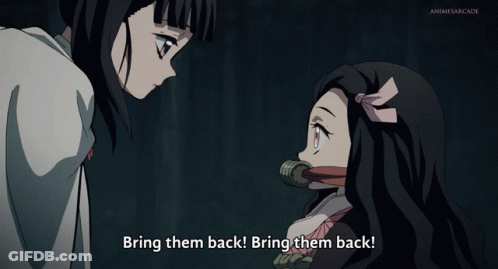 Two Anime Girls Are Looking At Each Other With The Words Bring Them Back GIF