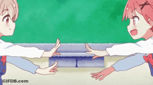 Two Anime Girls Are Reaching Out To Each Other . GIF