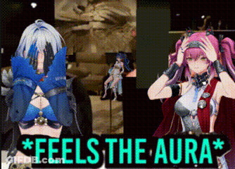Two Anime Girls Are Standing Next To A Sign That Says Feels The Aura GIF