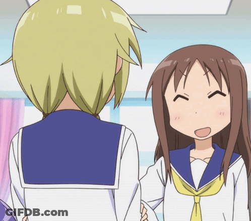 Two Anime Girls Are Standing Next To Each Other And One Has A Yellow Tie GIF