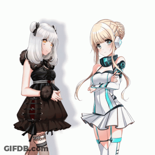 Two Anime Girls Are Standing Next To Each Other And One Is Wearing Headphones GIF