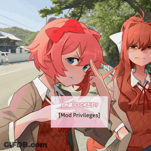 Two Anime Girls Are Standing Next To Each Other And The Screen Says " Unlocked " GIF