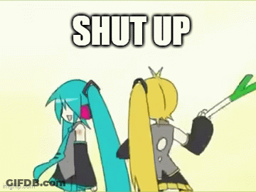 Two Anime Girls Are Standing Next To Each Other And The Words Shut Up Are On The Bottom Of The Image . GIF