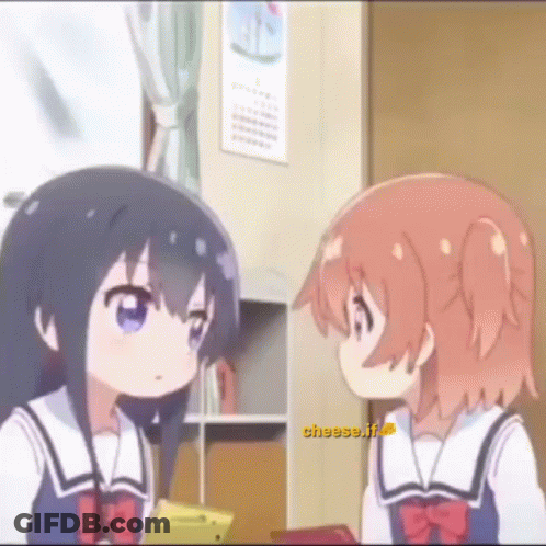 Two Anime Girls Are Standing Next To Each Other In A Room And Talking . GIF
