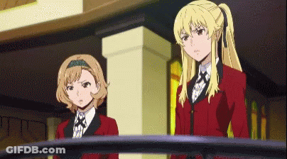 Two Anime Girls Are Standing Next To Each Other In A Room . GIF