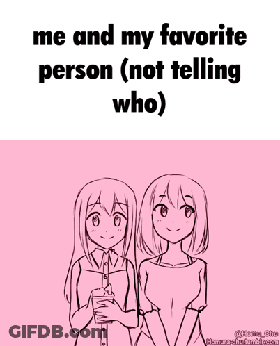 Two Anime Girls Are Standing Next To Each Other On A Pink Background GIF