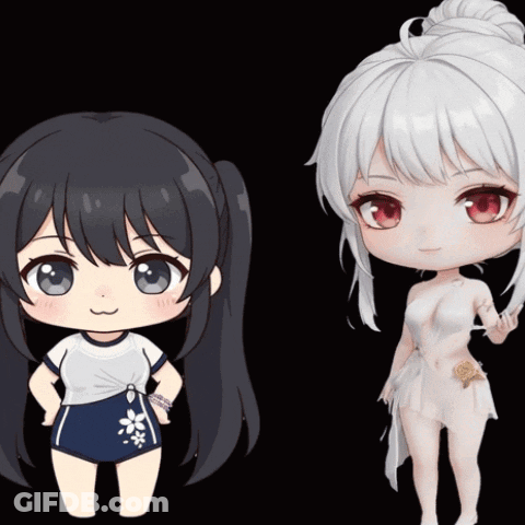 Two Anime Girls Are Standing Next To Each Other With One Wearing A White Dress GIF
