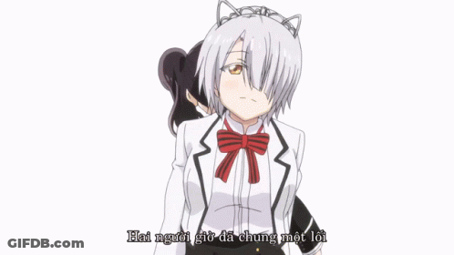 Two Anime Girls Are Standing Next To Each Other With The Words Hai Người Giờ Đã Chung Một Lời GIF