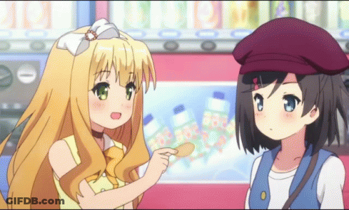 Two Anime Girls Are Standing Next To Each Other GIF