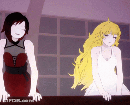 Two Anime Girls Are Standing Next To Each Other GIF