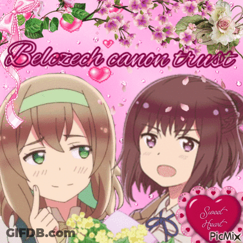 Two Anime Girls Beloczech Canon Trust Pink Background GIF