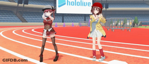 Two Anime Girls Dancing Hololive Sign GIF