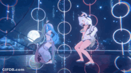 Two Anime Girls Dancing With Circles Background GIF