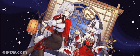 Two Anime Girls Holding Lanterns GIF