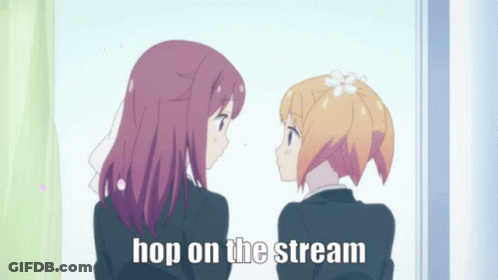 Two Anime Girls Hop On The Stream GIF