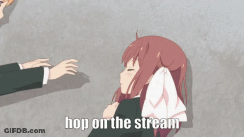 Two Anime Girls Hop On The Stream GIF