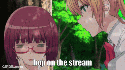 Two Anime Girls Hop On The Stream GIF