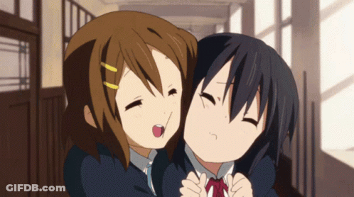 Anime Girls Hugging In Hallway GIF