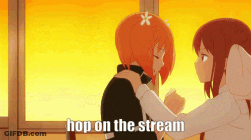 Two Anime Girls Hugging Hop On The Stream GIF