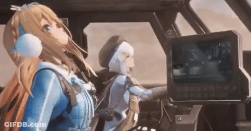 Two Anime Girls In Car Looking At Screen GIF