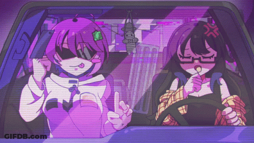Two Anime Girls In Car With I'm Sorry Sticker GIF