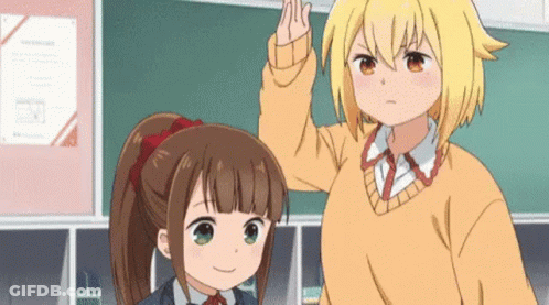 Two Anime Girls In Classroom One Raising Hand GIF