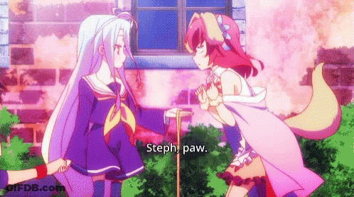 Two Anime Girls In Front Of Brick Building GIF