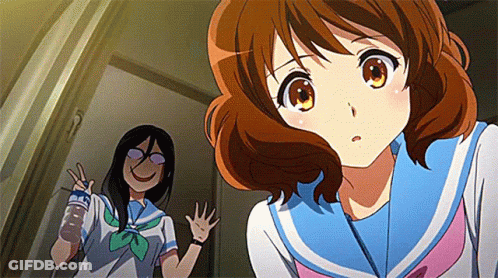 Two Anime Girls In Hallway GIF