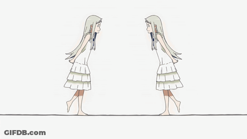 Two Anime Girls In White Dresses Are Holding Hands GIF