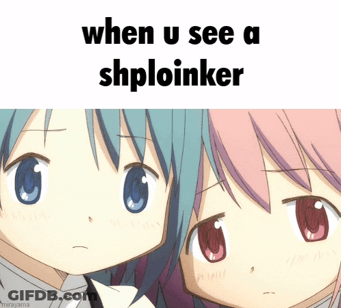 Two Anime Girls Looking At Camera When U See A Shploinker GIF