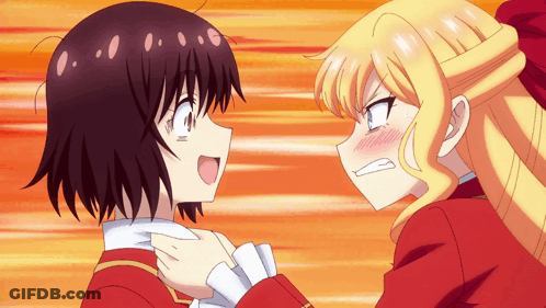Two Anime Girls One Holding Other's Neck GIF