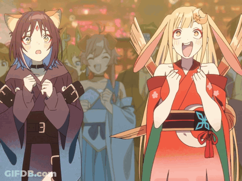 Two Anime Girls One Wearing Kimono GIF