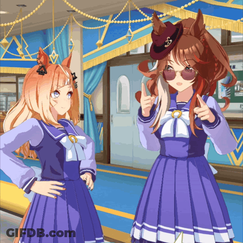Two Anime Girls One With Hat And Sunglasses GIF