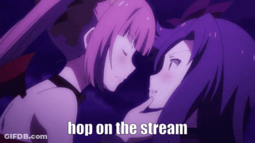 Two Anime Girls Saying Hop On The Stream GIF