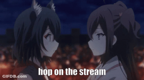 Two Anime Girls Saying Hop On The Stream GIF