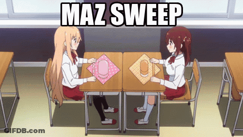 Two Anime Girls Sitting At Table With Maz Sweep GIF