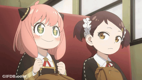 Two Anime Girls Sitting Next To Each Other GIF