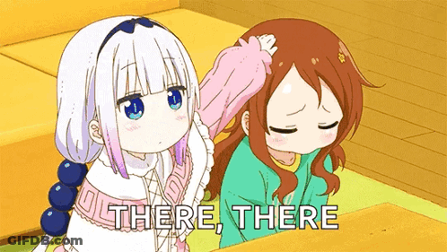 Two Anime Girls Sitting Together One Says There GIF