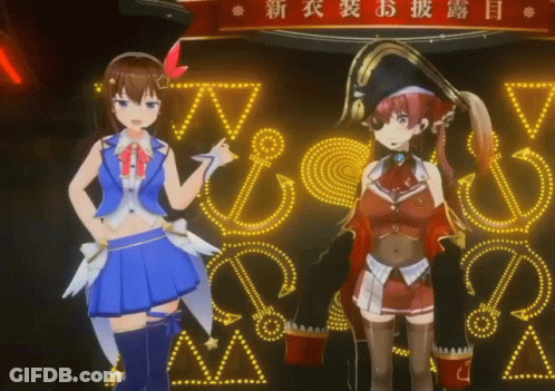 Two Anime Girls Standing By Y Sign GIF